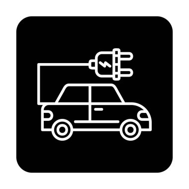 Elektrikli araba ikonu. Elektrikli otomobil ve şarj sembolü. Çevre dostu elektro araç konsepti. Vektör illüstrasyonu 