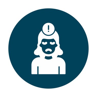 Ünlem işareti olan kadın düz simge, panik konsepti, vektör illüstrasyonu