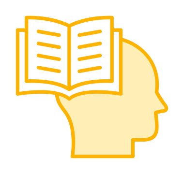 Beyaz arkaplanda izole edilmiş modaya uygun düz biçimli kitap simgesine sahip baş. 