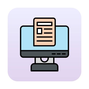 Yazı simgesi, vektör illüstrasyonlu bilgisayar ekranı