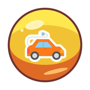 Elektrikli araba ikonu. Elektrikli otomobil ve şarj sembolü. Çevre dostu elektro araç konsepti. Vektör illüstrasyonu 