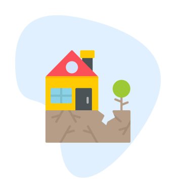 Deprem ikonu üstüne ev ve bitki. vektör illüstrasyonu