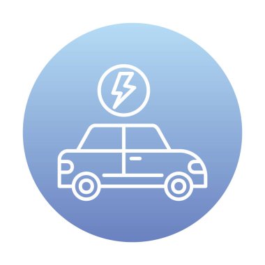 Elektrikli araba ikonu. Elektrikli otomobil ve şarj sembolü. Çevre dostu elektro araç konsepti. Vektör illüstrasyonu 