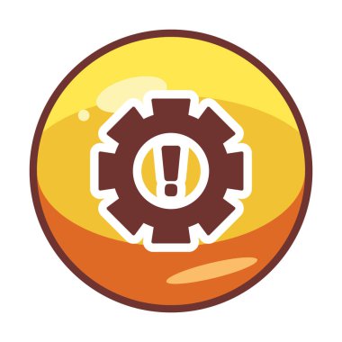 Cogwheel ve ünlem işaretli Uyarı düz simgesinin vektör çizimi