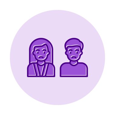 Üzgün erkek ve kadın ikonu vektör illüstrasyonu, mülteciler 