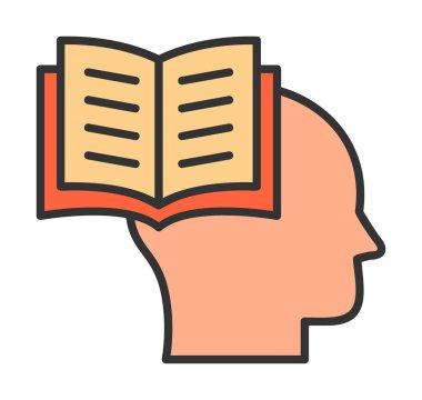 Beyaz arkaplanda izole edilmiş modaya uygun düz biçimli kitap simgesine sahip baş. 