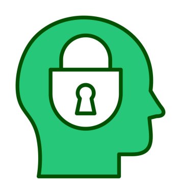 Erkekler kafasında kilit, yaratıcı vektör simgesi olan güvenlik kavramı