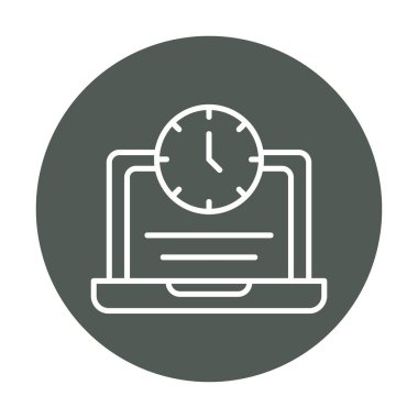 Saat simgesi olan dizüstü bilgisayar, vektör illüstrasyonu. Fazla çalışma kavramı                