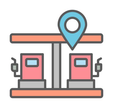 Benzin istasyonu web simgesi, vektör illüstrasyonlu harita işaretleyici