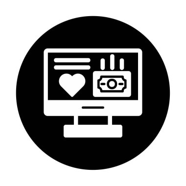 Para ve kalp web simgesi, vektör illüstrasyonlu bilgisayar monitörü