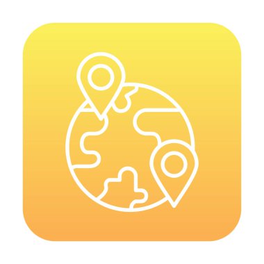 Konum simgesi, Dünya Turizmi kavramına sahip Dünya küresinin vektör illüstrasyonu