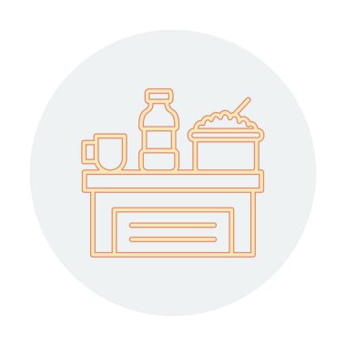 Şişeli masa, bir kase pirinç ve bir fincan ikon vektör illüstrasyonu.