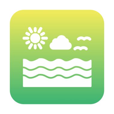 Uçan martılar ikonuyla güneş ve denizin vektör çizimi 