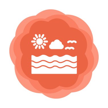 Uçan martılar ikonuyla güneş ve denizin vektör çizimi 