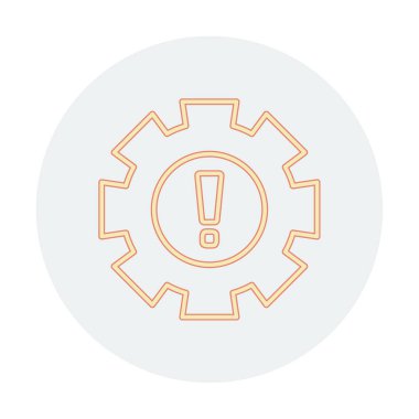 Cogwheel ve ünlem işaretli Uyarı düz simgesinin vektör çizimi