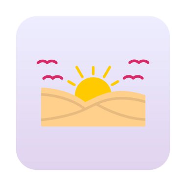 düz gün batımı ve deniz vektör çizimi tasarımı