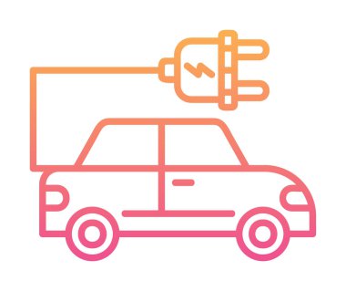 Elektrikli araba ikonu. Elektrikli otomobil ve şarj sembolü. Çevre dostu elektro araç konsepti. Vektör illüstrasyonu 