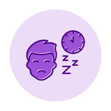 Saat ile uyuyan erkek yüzü, vektör çizimi 