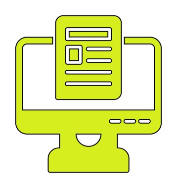 Yazı simgesi, vektör illüstrasyonlu bilgisayar ekranı