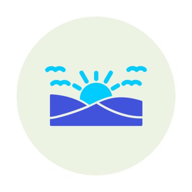 düz gün batımı ve deniz vektör çizimi tasarımı