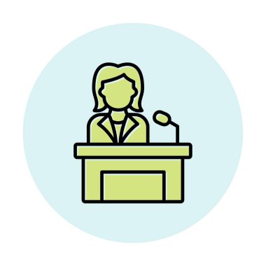 Konuşma standında konuşma yapan kadınlar, vektör illüstrasyonu