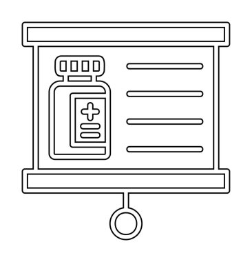 Tıbbi şişe simgesiyle sunum tahtası, vektör illüstrasyonu