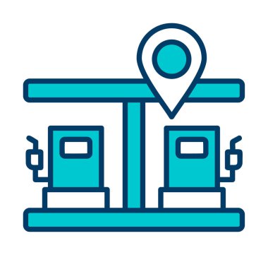 Benzin istasyonu web simgesi, vektör illüstrasyonlu harita işaretleyici