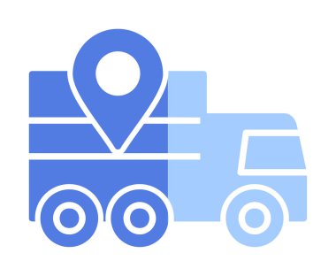 konum simgesine sahip dağıtım kamyonu, basit illüstrasyon