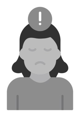 Ünlem işareti olan kadın düz simge, panik konsepti, vektör illüstrasyonu