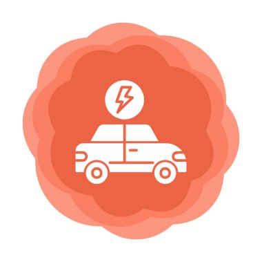 Elektrikli araba ikonu. Elektrikli otomobil ve şarj sembolü. Çevre dostu elektro araç konsepti. Vektör illüstrasyonu 