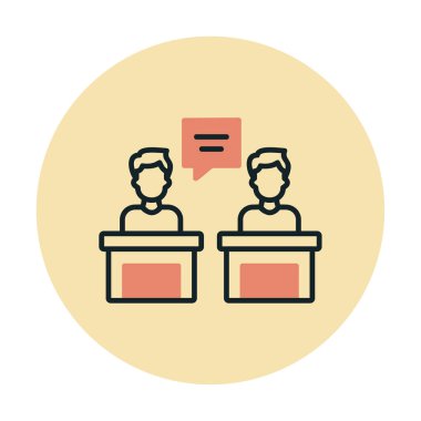 Konuşma yapan erkekler tartışma ikonu, vektör illüstrasyonunda ayakta duruyorlar