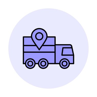 konum simgesine sahip dağıtım kamyonu, basit illüstrasyon