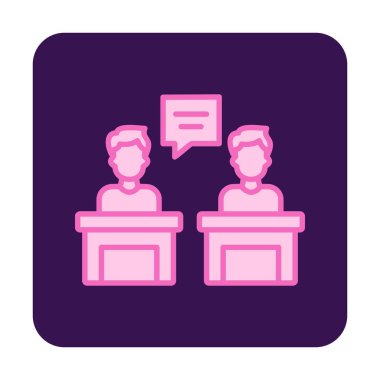 Konuşma yapan erkekler tartışma ikonu, vektör illüstrasyonunda ayakta duruyorlar