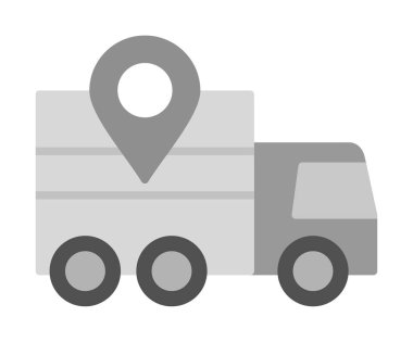 konum simgesine sahip dağıtım kamyonu, basit illüstrasyon
