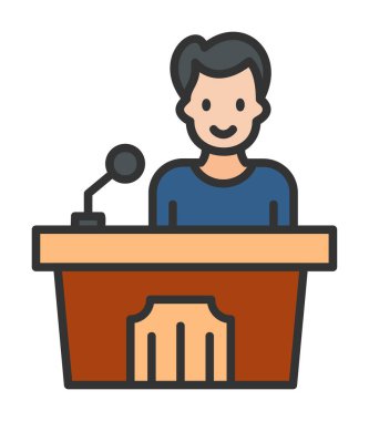 Konuşma standı ikonu, vektör illüstrasyonunda konuşma yapan erkekler