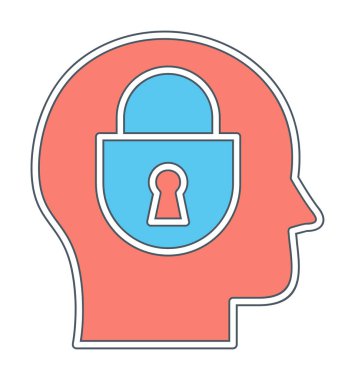 Erkekler kafasında kilit, yaratıcı vektör simgesi olan güvenlik kavramı