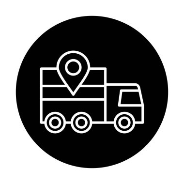 konum simgesine sahip dağıtım kamyonu, basit illüstrasyon