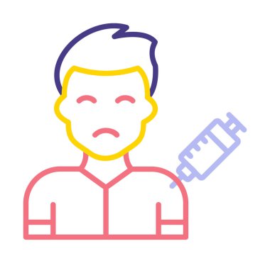 Şırıngalı üzgün adam. Uyuşturucu bağımlılığı kavramı, vektör illüstrasyonu