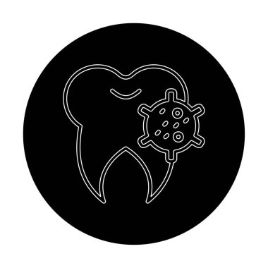 Diş simgesi üzerindeki bakteri, vektör illüstrasyonu  