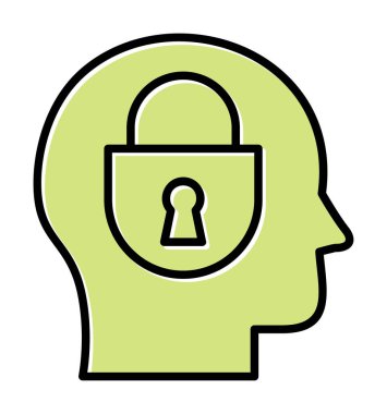 Erkekler kafasında kilit, yaratıcı vektör simgesi olan güvenlik kavramı