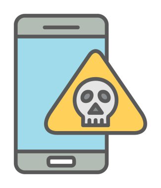 akıllı telefon ve kafatası simgesi tasarımı, tehlike ve uyarı teması, vektör illüstrasyonu