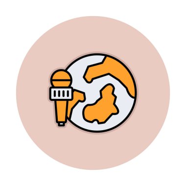 Mikrofon ikonuna sahip dünya gezegeni, basit vektör illüstrasyonu. Haberler                                 