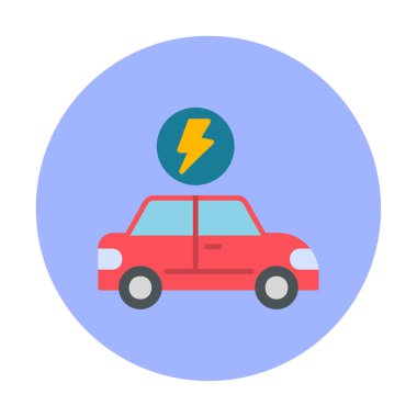 Elektrikli araba ikonu. Elektrikli otomobil ve şarj sembolü. Çevre dostu elektro araç konsepti. Vektör illüstrasyonu 