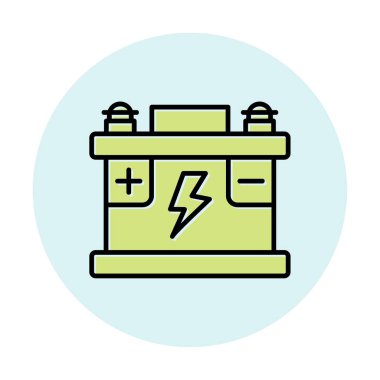 Araba aküsü simgesi. Ağ için Kataloglayıcı imza vektör simgesinin düz çizimi.