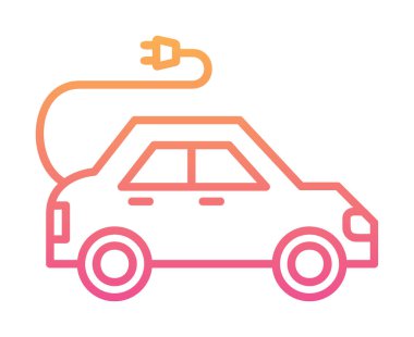 Elektrikli araba ikonu. Elektrikli otomobil ve şarj sembolü. Çevre dostu elektro araç konsepti. Vektör illüstrasyonu 