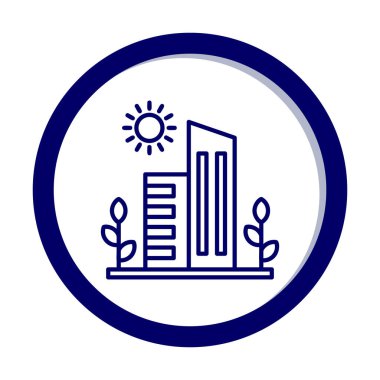 Güneş, bitkiler ve binalar vektör çizimi. Yeşil Şehir kavramı                            