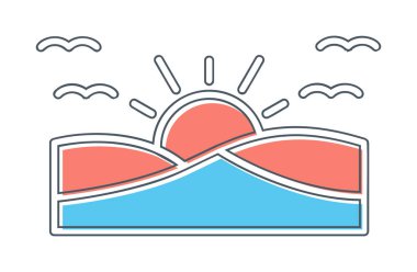 düz gün batımı ve deniz vektör çizimi tasarımı