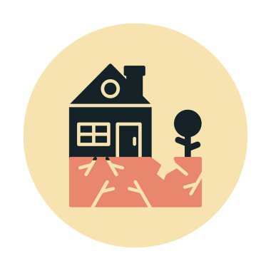 Deprem ikonu üstüne ev ve bitki. vektör illüstrasyonu