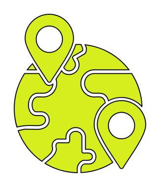 Konum simgesi, Dünya Turizmi kavramına sahip Dünya küresinin vektör illüstrasyonu