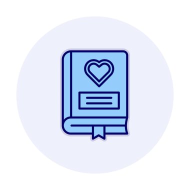 Kalp ikonu ve vektör illüstrasyonlu romantizm kitabı 